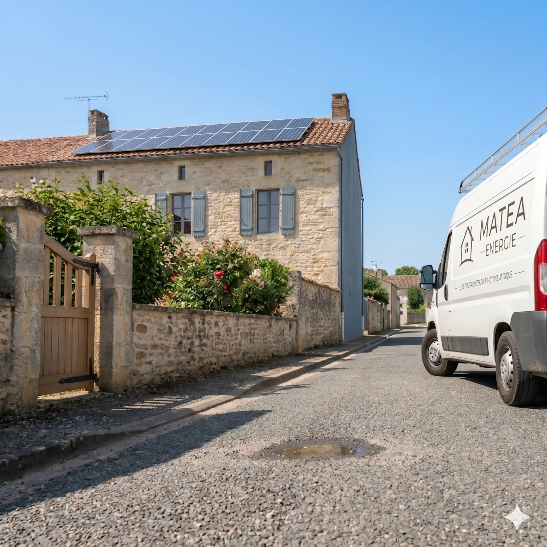 Installation photovoltaïque 9 kWc à Royan, équipe MATEA ÉNERGIE sur site